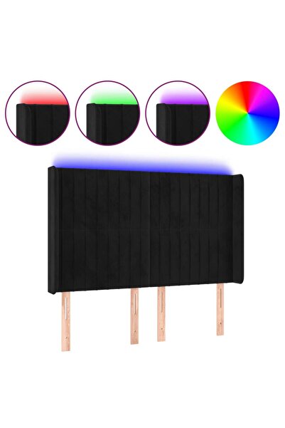 vidaxl Tăblie de pat cu LED, negru, 147x16x118/128 cm, catifea