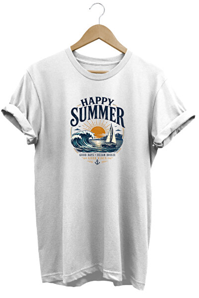 The Baski Happy Summer Unisex Sea Wave Printed Summer Themed Regular Fit Crew...