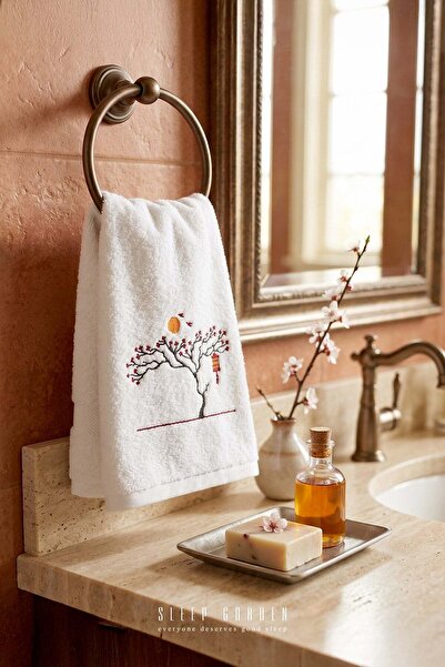Sleep Garden 100% Cotton Embroidered Design Tree Pattern Hand and Face Towel ...