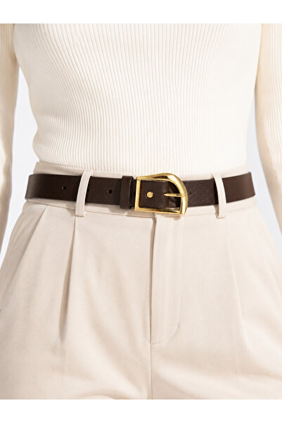 kemer krallığı Women's Brown Belt – Shiny Gold Buckle |   Compatible with All...