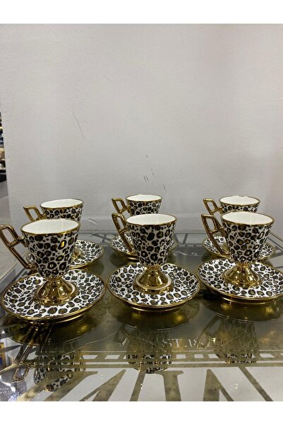 elif aksesuar Melodi Gilded Porcelain Leopard Coffee Cup Set of 6