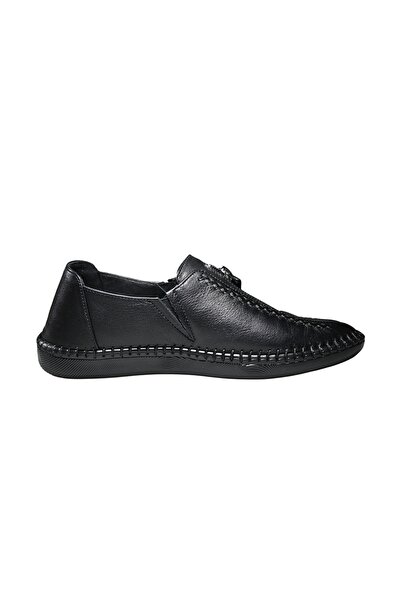 Burç Li̇nda Women's Genuine Leather Zippered Comfortable Daily Shoes Black