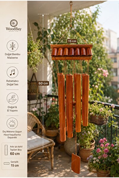 WoodBay Bambu Rüzgar Çanı 60 cm El Yapımı Bahçe Balkon Teras Dekoru Doğal Bam...
