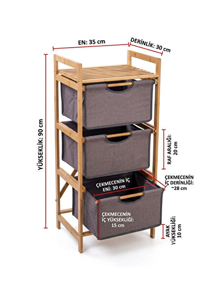 sfs elektrik Ivory Decorative Basket 3 Tier Bamboo