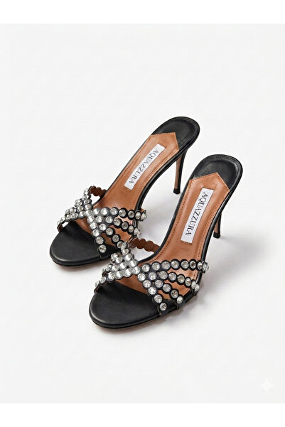 NEW Aquazzura Tequila 75 Mules in Laminated Nappa Leather