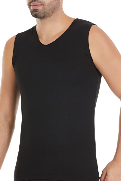 YILDIZ Modal V-Neck Zero Sleeve Men's Undershirt Black 3-Pack