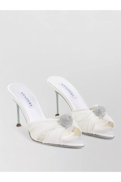 NEW Aquazzura Mystery 85 Women's Luxury Open Toe Chiffon Mules - Crystal Sphe...