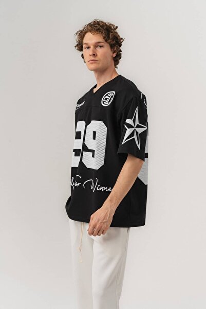 go gang own Winners 99 Embossed Design Detailed V-Neck Oversize T-Shirt