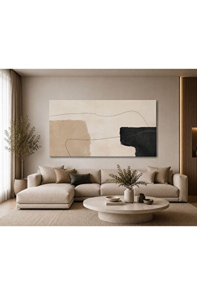 walliva Modern Minimalist Soyut Kanvas Tablo Bej Siyah Krem Tonlu Yatay Dekor...