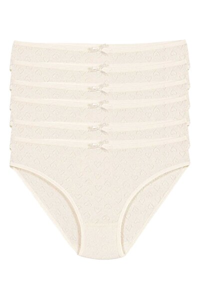 YILDIZ Ribana Heart Women's Bikini Panties Ecru 100% Cotton Pack of 6