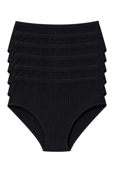 YILDIZ Striped Bamboo Bato Women's High Waist Panties Black 6-Pack