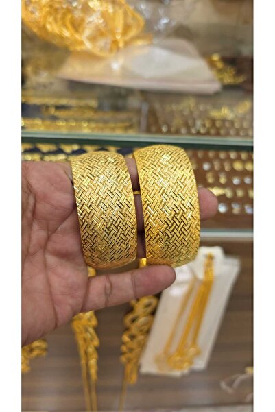 barisiva gold 22 AYAR ALTIN KAPLAMA 3 CM ENİNDE ŞIK DESENLİ BİLEZİK 1 ADET Fİ...