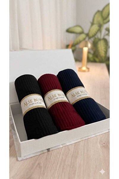 Alse Butik 3-Piece Easy-Pleated Ready-Made Shawl (Black - Claret Red - Navy B...