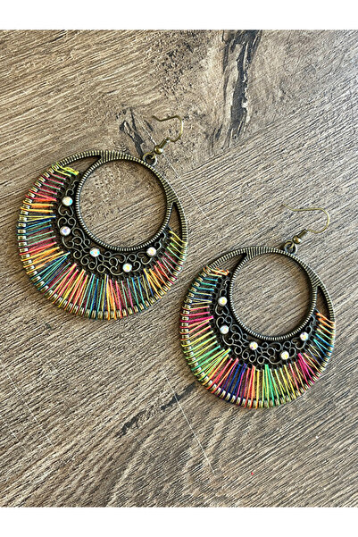 Büyük Hanım Large Round Style Colorful String Earrings