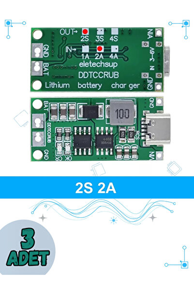 RoboPazar 3-adet 2S 2A Li-ion / Li-Pol Pil Şarj Modülü (18650 Uyumlu)