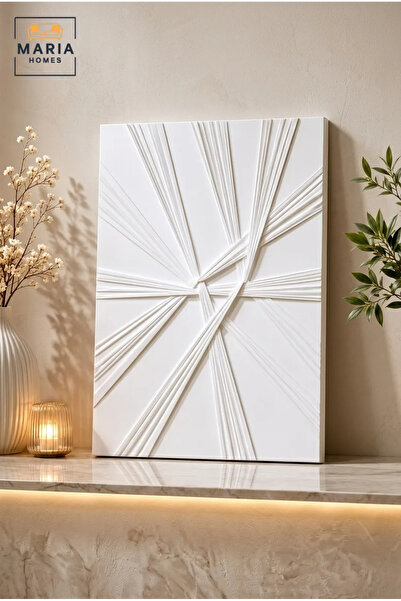 MARIA HOMES White Textured Abstract Wall Art – Modern Vertical Geometric Reli...