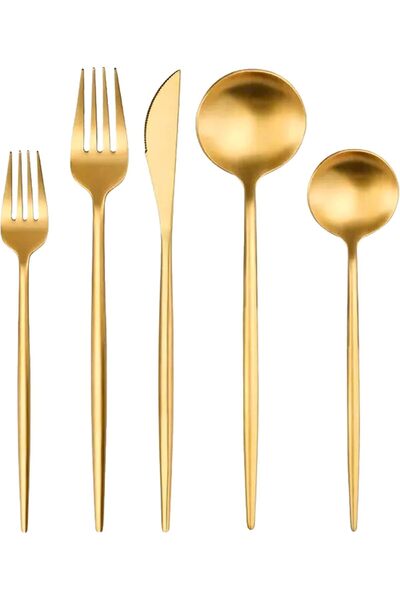 FDTY Matte Gold Cutlery Set, Service for 4, Stainless Steel Flatware Silverwa...