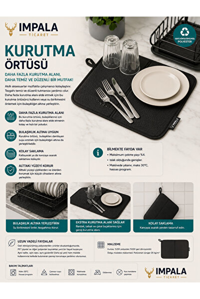 IKEA NYSKÖLJD bulaşık kurutma örtüsü, koyu gri, 44x36 cm