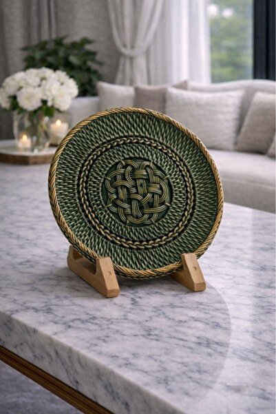 Akasya Home Luimera Küçük Hasır Yuvarlak Dekoratif Tabak 23X23cm Küf-Yeşil