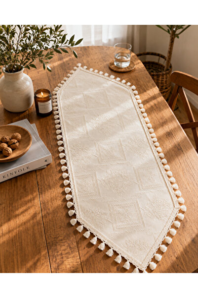 ŞAH TEXTILE DESIGN Pamuklu buldan motif püsküllü runner 40x110