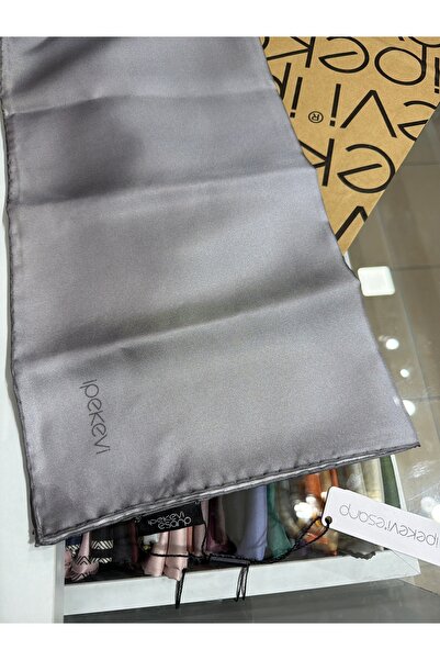 ipekevi Plain Twill Silk Scarf Gray 01116
