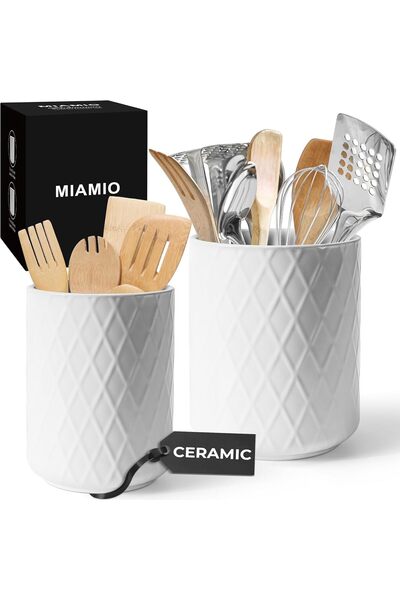 MIAMIO – Kitchen Utensil Holder Ceramic / Kitchen Organizer Set, Farmhouse De...