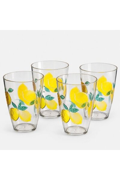 OEM Set de 6 pahare din plastic transparent cu model de lămâie, 400 ml, în re...