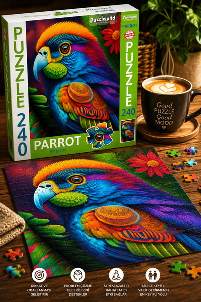 kidssan games Puzzleland Parrot Papağan 240 Parça Puzzle 33x48 cm yapboz