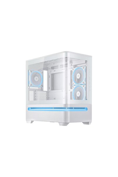 ASUS Carcasă PC AP202 ARGB Albă mATX/Mini-ITX, Sticlă securizată, 3 ventilatoare