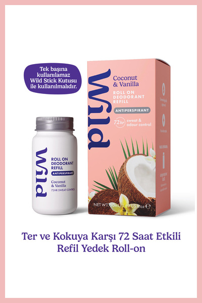 WILD Antiperspirant Roll On Coconut & Vanilla Refill Deodorant Yedek Dolum