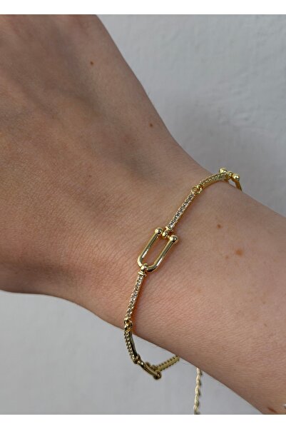 KİLİGİSTANBUL Gold Color Stone Tuffy Bracelet 16+5 cm