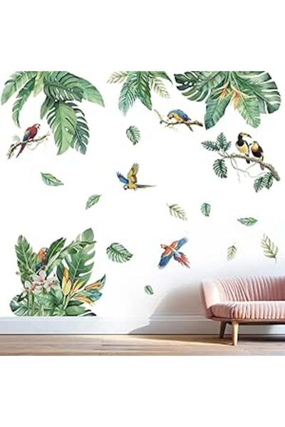 The Bros Tropical Leaves Wall Stickers for Women: Peel and Stick Green Plant ...