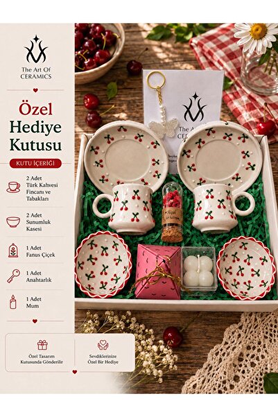 Ceramic Kiraz Desenli 2'li Fincan Seti