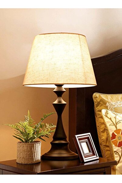 Generic Vintage Table Lamp with Linen Shade Nordic Bedside Night Light Desk L...