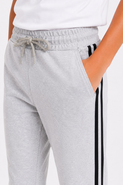 Marco Ferry Boy's Cotton Striped Detailed Sweatpants Gray Melange-26122