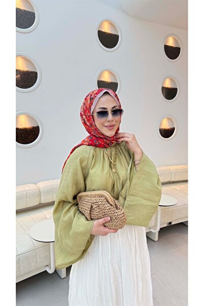 KULVAR TREND 5272 Yarasa Kol Dik Yaka Ten Sel Bluz Çağla Yeşili