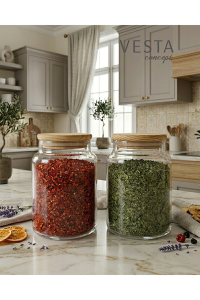 VESTA Concept Leak-Proof Glass Spice Jar with Bamboo Lid, 2-Piece Storage Set...