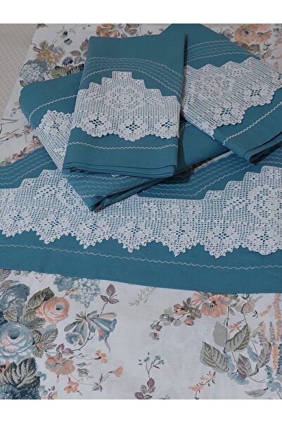 AZRA ÇEYİZ Handcrafted Lace Duvet Cover Set Carsafı Lace-Free Model Akfil Fab...