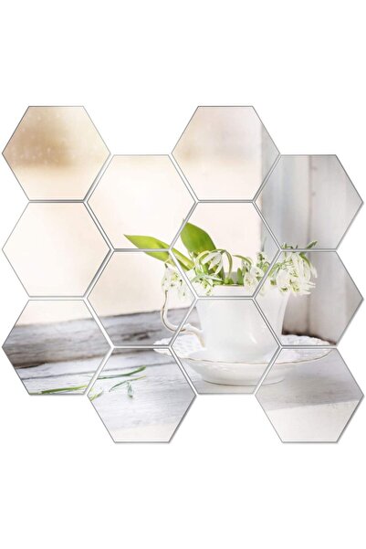 Vivendo Set 12 oglinzi acrilice autoadezive decorative forma hexagon, diametr...