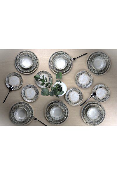 BY BONE Rug 24 Parça 6 Kişilik Porselen Yemek Takımı
