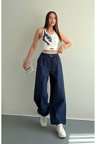 Miss Beyoğlu Women's Crop Two-Piece Set with Elastic Waist and Leg Details