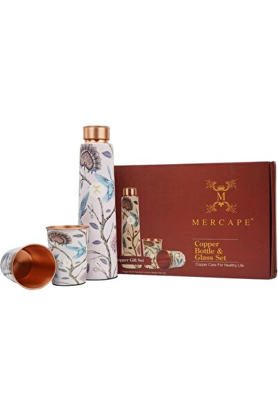 MERCAPE® Pure Copper Water Bottle 900 ml with Glass Set Best Tamba in Printed...