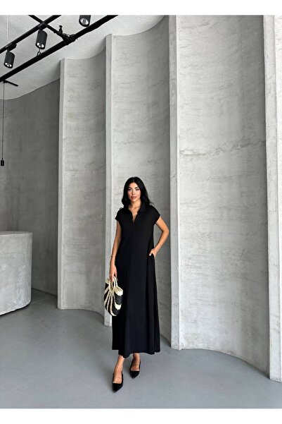 Royteks Fashion Kadın Polo Yaka Salaş Pike Modal Kumaş Elbise