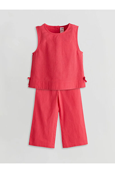LC Waikiki Pink Linen Blend Girls' Blouse and Pants 2-Piece