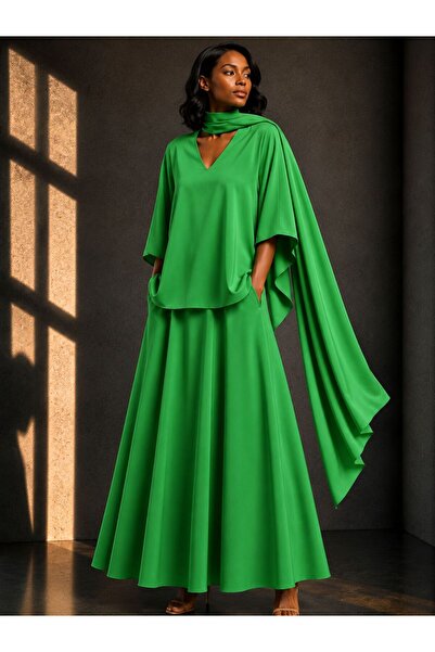 ALYEL NAKER Regular Kimono Sleeve Blouse & Midi Full Circle Skirt Top & Botto...