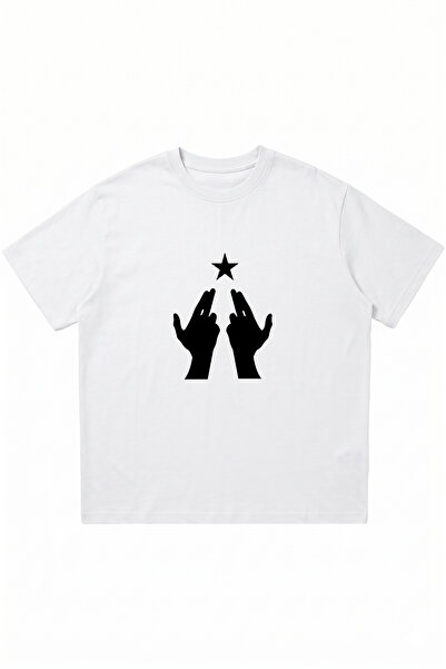 DASH WEAR Call of the Stars Printed White Oversize Crew Neck T-Shirt