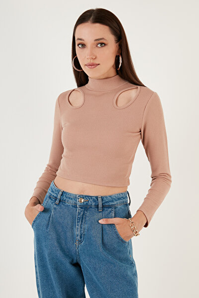 Lela Elastično Slim fit Izrezani prozor Visoka kragna Skraćeni kroj Bluza BLU...