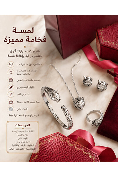 Rexon طقم مجوهرات بتصميم الفهد الأنيق - من الفولاذ المقاوم للصدأ بلون فضي - ق...