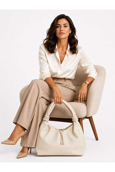 NEVERMİND Glanzia Elara Ivory Hobo Women's Shoulder Bag Cream White Stylish D...