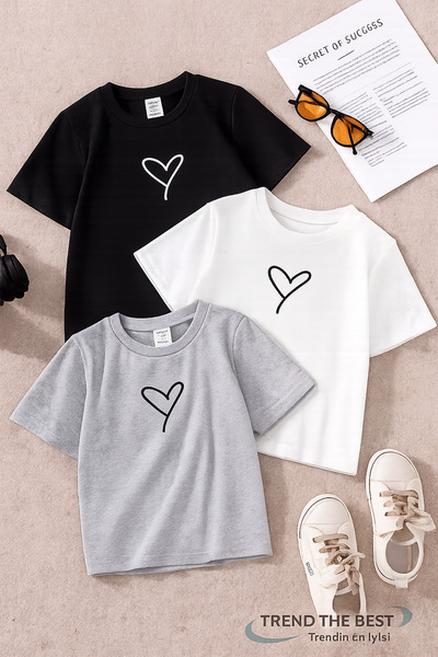 TREND THE BEST Trendin En İyisi Set de tricouri din 3 piese pentru fete, cu i...